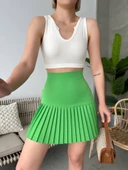 Altı pliseli mini etek yeşil s24705 thumbnail 3