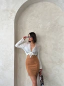 Çift yırtmaçlı etek camel s25910 thumbnail 3