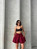 Volanlı keten şort bordo s255058 thumbnail 4