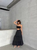 Fırfırlı brodeli astarlı uzun etek siyah s255047 thumbnail 5