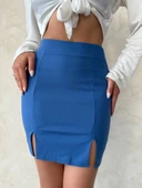 Çift yırtmaçlı etek indigo s25910 thumbnail 4