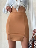 Çift yırtmaçlı etek camel s25910 thumbnail 1