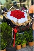 KIZ İSTEME,SÖZ,NİŞAN,TANIŞMA BUKETİ KADİFE YAPAY KIRMIZI-BEYAZ GÜL BUKLETİ thumbnail 2