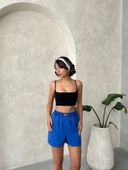 Armalı keten şort saks mavisi s251003 thumbnail 2