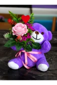 KUCAĞINDA PEMBE GÜL BUKETİ TUTAN 25cm SEVİMLİ PELUŞ AYICIK SEVDİKLERİNİZE HEDİYE thumbnail 1