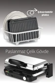 Kiwi KSM-2453 Paslanmaz Çelik Gövdeli 180 Derece Açılabilen Çıkarılabilir Plakalı Izgara ve Tost Makinesi thumbnail 2