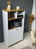 Parla Kahve Köşesi Çok Amaçlı Dolap Kiler Dolabı Mutfak Bangosu Erzak Dolabı Bölmeli Beyaz - Ceviz 72 cm thumbnail 2