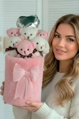 Deluxe Peluş Silindir Kutusuda, Kalpli Balonlu 6’lı Pembe Ayıcık Buketi - Sevdiğine Hediye thumbnail 2