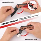 WORKPRO WP211015 2-IN-1 Ahşap Saplı Profesyonel Cep Çakısı & Katlanır Rötuş Maket Bıçağı + 11 Adet Yedek Bıçak thumbnail 5