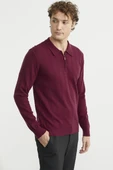 Fermuarlı Polo Yaka Triko Kazak - Bordo thumbnail 5