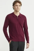 Fermuarlı Polo Yaka Triko Kazak - Bordo thumbnail 3