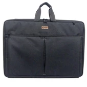 askılı, fermuarlı 50x70 resim çantası su geçirmez ketenli kumaş 55x75 proje çantası körüklü çift bölme siyah thumbnail 3