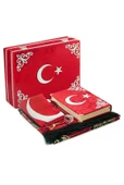 Türk Bayraklı Kuranı Kerim Hediyelik Set – Kadife Kutulu, Bayrak, Seccade ve Tesbih thumbnail 8