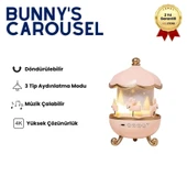 BUNNY'S CARROUSEL Dönen Işıklı Müzikli Gece Lambası, Tavşan Figürlü Karusel Oyuncak, Çocuk Odası Dekoru, Hediye Seçeneği | HZLSTORE thumbnail 1