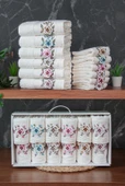%100 Pamuklu 3D Çiçek İşlemeli 12 li Analı Kızlı Çeyizlik Havlu Seti 50x90 cm - 00030 thumbnail 1
