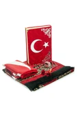 Türk Bayraklı Kuranı Kerim Hediyelik Set – Kadife Kutulu, Bayrak, Seccade ve Tesbih thumbnail 7