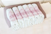 %100 Pamuklu, Hediyelik, Mevlüt ve Çeyizlik Lüks Kutulu Pembe Güpürlü 6'lı Havlu Seti thumbnail 3