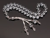 Gerçek Kristal Kuvars Taşı Tesbih-Küre Kesim Tesbih-Gümüş Malzemeli Tesbih-33'lük Tesbih-Orijinal Doğal Taş Tesbih thumbnail 6