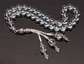 Gerçek Kristal Kuvars Taşı Tesbih-Küre Kesim Tesbih-Gümüş Malzemeli Tesbih-33'lük Tesbih-Orijinal Doğal Taş Tesbih thumbnail 3