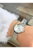 Ferrucci Gümüş Renk Klasik Sade Model Kadın Kol Saati + Taşlı Bileklik Hediyeli thumbnail 2