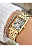 Ferrucci Altın Gold Renk Kare Model Roma Rakamlı Çelik Kordon Kadın Kol Saati + BİLEKLİK thumbnail 1