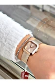 Ferrucci Rose Gold Renk Kare Model Hasır Kordon Kadın Kol Saati + BİLEKLİK thumbnail 2