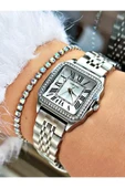 Chaperone Gümüş Renk Taşlı Model Kare Kadın Kol Saati + BİLEKLİK thumbnail 1