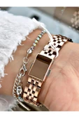 Ferrucci Rose Gold Renk Kare Taşlı Model Çelik Kordon Kadın Kol Saati + BİLEKLİK thumbnail 3
