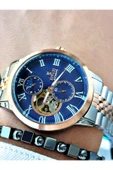 Reward Rose Gold Gümüş Renk Otomatik Mekanizma Roma Rakamlı Erkek Kol Saati + BİLEKLİK thumbnail 2