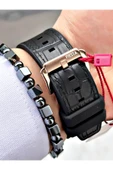 Fiesta Siyah Renk Fonksiyonlu Çelik Kasa Spor Deri Silikon Erkek Kol Saati + BİLEKLİK thumbnail 4