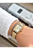 Ferrucci Altın Gümüş Renk Kare Taşlı Model Çelik Kordon Kadın Kol Saati + BİLEKLİK thumbnail 2