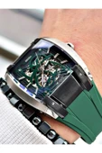 Fiesta Yeşil Renk Spor Silikon Kare Çelik Kasa Otomatik Business Erkek Kol Saati + BİLEKLİK thumbnail 4