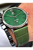 Fiesta Yeşil Renk Kayışlı Model Safir Cam Çelik Kasa Deri Kordon Erkek Kol Saati + BİLEKLİK HEDİYELİ thumbnail 2