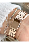Ferrucci Rose Gold Renk Kare Model Roma Rakamlı Çelik Kordon Kadın Kol Saati + BİLEKLİK thumbnail 3