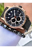 Ferrucci Siyah Rose Gold Renk Çelik Kordon Fonksiyonlu Erkek Kol Saati Bileklik thumbnail 3