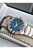 Ferrucci Rose Gold Gümüş Mavi Kadran Renk Aynalı Model Taşlı Model Kadın Kol Saati + BİLEKLİK thumbnail 3