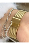 Ferrucci Altın Gold Renk Klasik Sade Model Kadın Kol Saati Taşlı Bileklik Hediyeli thumbnail 4