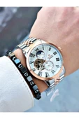 Reward Rose Gold Gümüş Renk Otomatik Mekanizma Roma Rakamlı Erkek Kol Saati + BİLEKLİK thumbnail 3