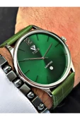 Fiesta Yeşil Renk Kayışlı Model Safir Cam Çelik Kasa Deri Kordon Erkek Kol Saati + BİLEKLİK HEDİYELİ thumbnail 4