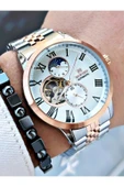 Reward Rose Gold Gümüş Renk Otomatik Mekanizma Roma Rakamlı Erkek Kol Saati + BİLEKLİK thumbnail 4