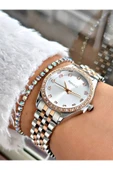 Ferrucci Rose Gold Gümüş Renk Taşlı Model Şık Tasarım Garantili Çelik Kordon Kadın Kol Saati + BİLEKLİK thumbnail 1
