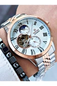 Reward Rose Gold Gümüş Renk Otomatik Mekanizma Roma Rakamlı Erkek Kol Saati + BİLEKLİK thumbnail 1
