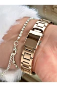 Ferrucci Rose Gold Renk Sade Tasarım Taşlı Çelik Kordon Kadın Kol Saati + BİLEKLİK HEDİYELİ thumbnail 4