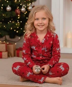 Kız Çocuk Yılbaşı Yeniyıl Temalı Pazen Pijama Takımı KAPI-8255 thumbnail 2