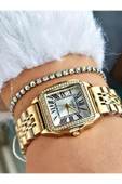 Chaperone Altın Renk Taşlı Model Kare Kadın Kol Saati + BİLEKLİK thumbnail 3