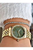 Ferrucci Altın Renk Roma Rakamlı Simli Model Şık Dizayn Kadın Kol Saati + BİLEKLİK thumbnail 3