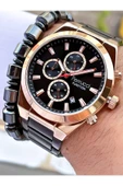 Ferrucci Siyah Renk Rose Gold Kasa Fonsiyonlar Aktif Çelik Kordon Erkek Kol Saati + Bileklik Hediyeli thumbnail 2