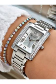 Ferrucci Gümüş Renk Kare Taşlı Model Çelik Kordon Kadın Kol Saati + BİLEKLİK thumbnail 1