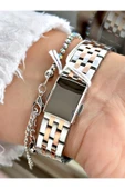 Ferrucci Rose Gold Silver Kare Model Roma Rakamlı Çelik Kordon Kadın Kol Saati + BİLEKLİK thumbnail 3