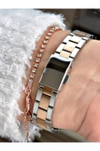 Ferrucci Rose Gold Gümüş Renk Sade Model Çelik Kordon Kadın Kol Saati + BİLEKLİK HEDİYELİ thumbnail 3